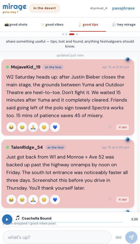 Good Tips feed — festival info and tips